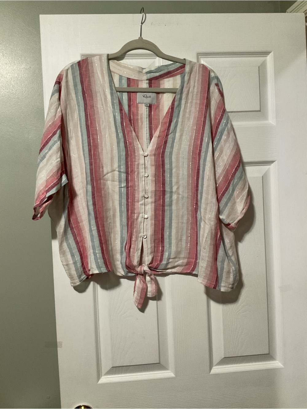 Rails Striped Tie-Front V-Neck Top in Pink, Blue & Cream